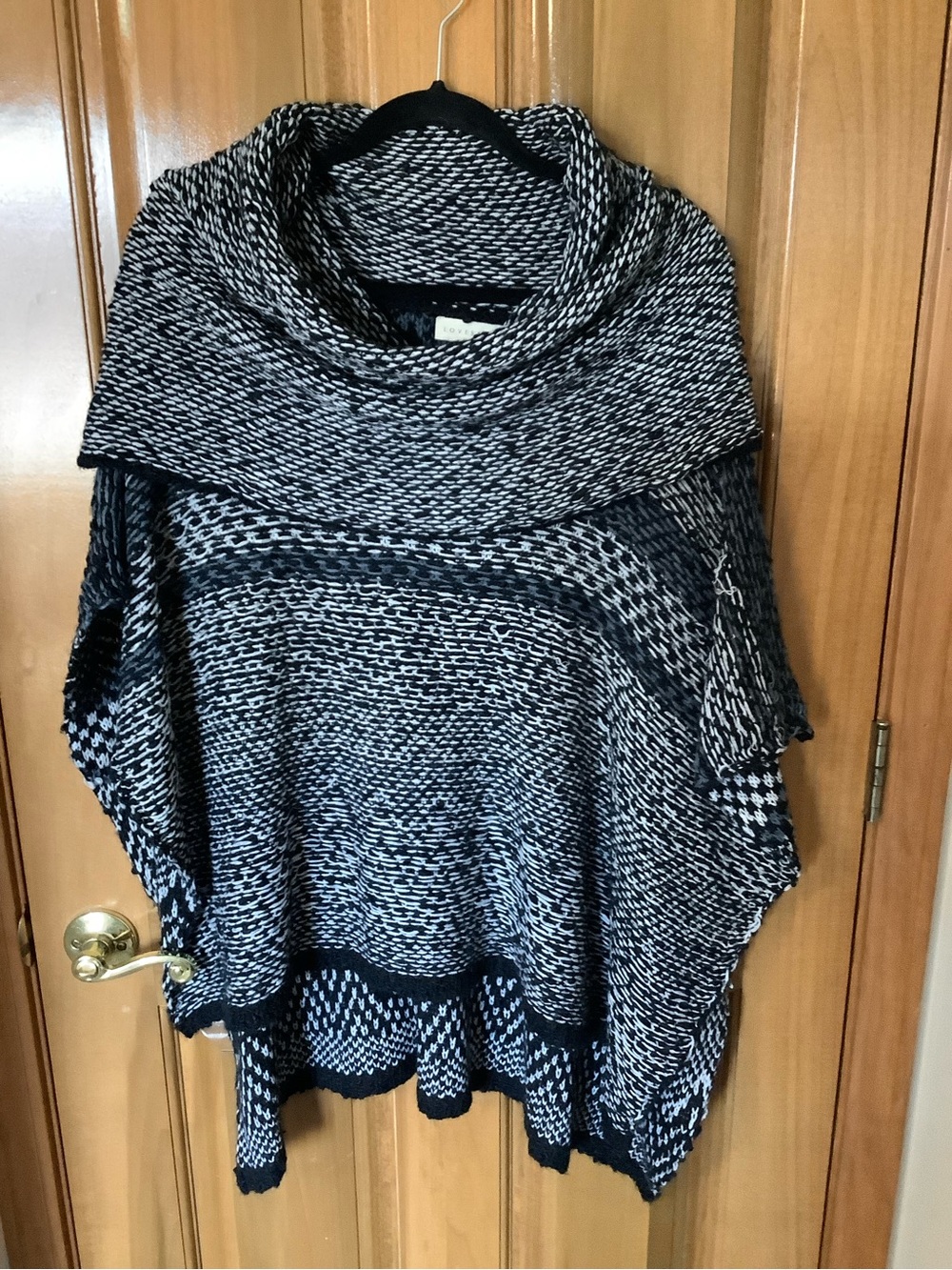 lovestitch Black & White Knit Poncho with Cowl Neck